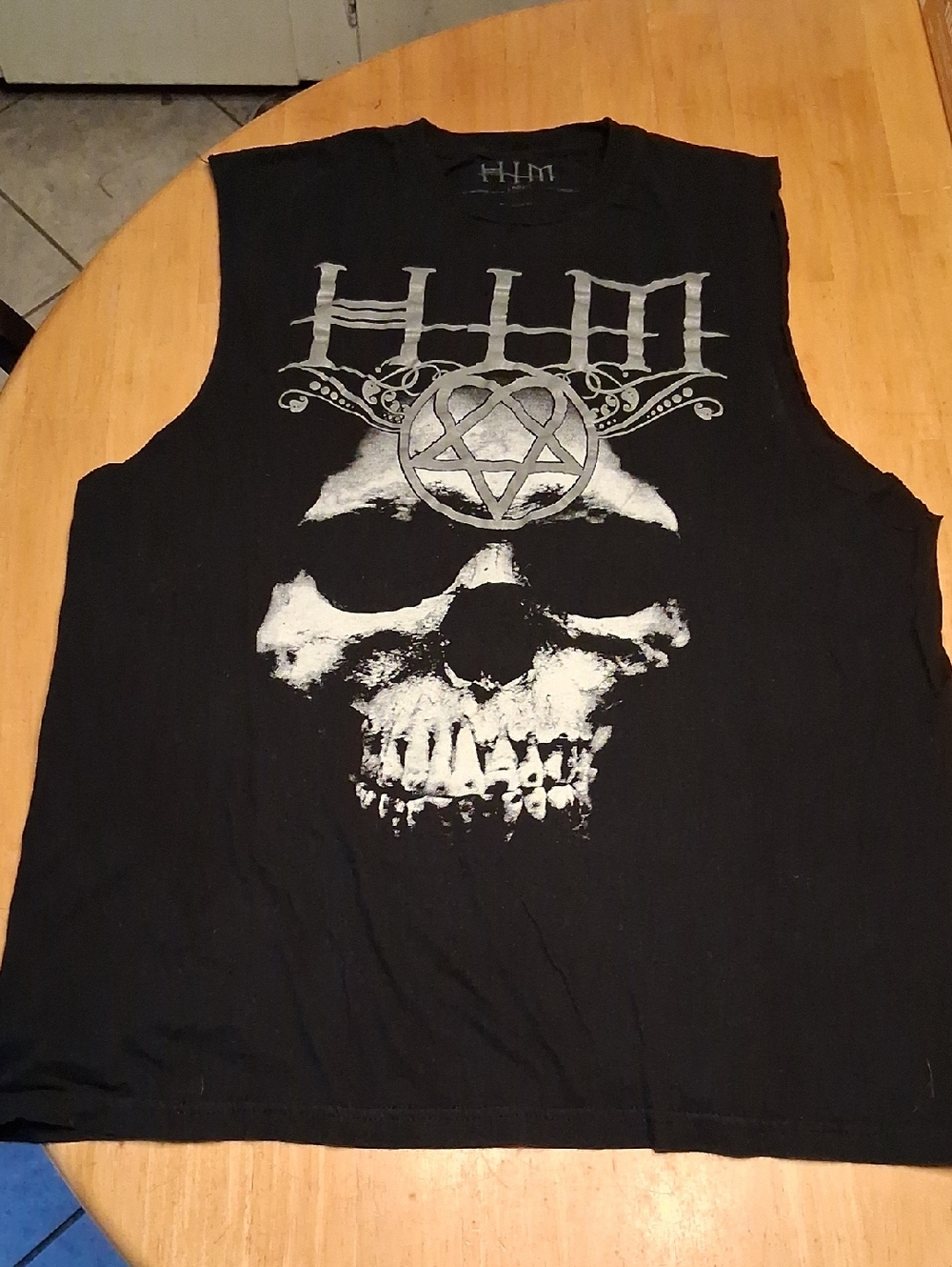 HIM Black Band Tee with Silver Logo Size Large 100% Cotton